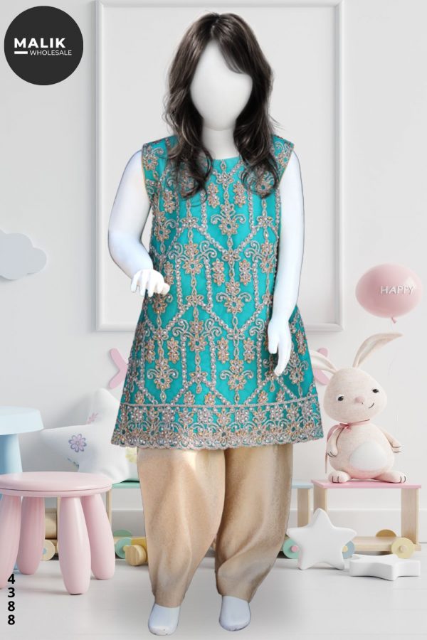 4388- Girls Embroidered 3Pcs Net Midi Shirt Set