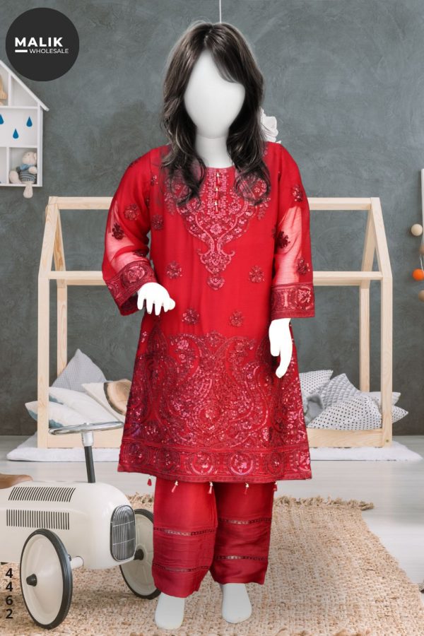 4462-Girls Embroidered 3Pcs Chiffon Shirt Set