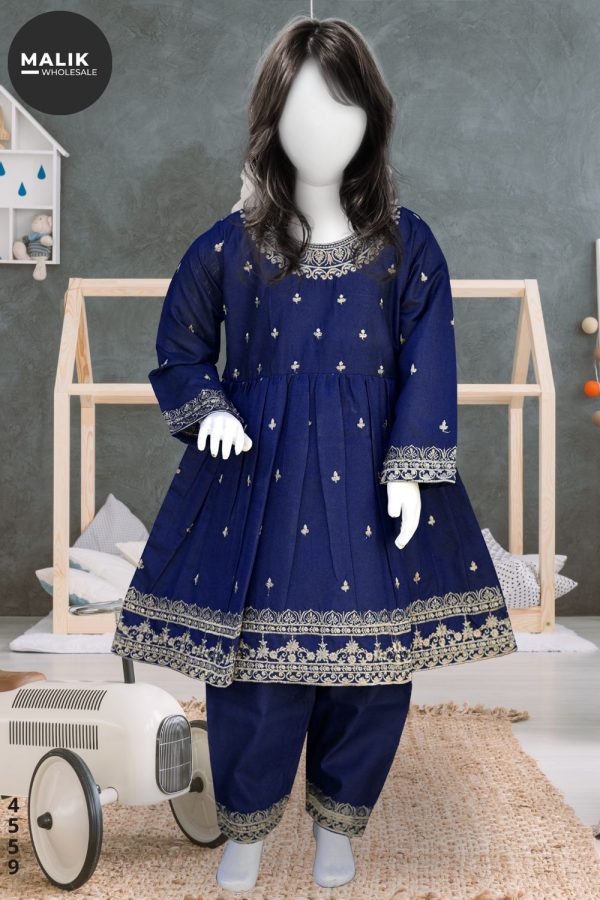 4559- Wholesale Girls 3pcs Embroidered Khadar Frock Set