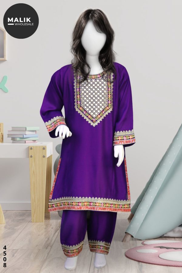 4508- Girls 3Pcs Embroidered cotail Midi Shirt Set