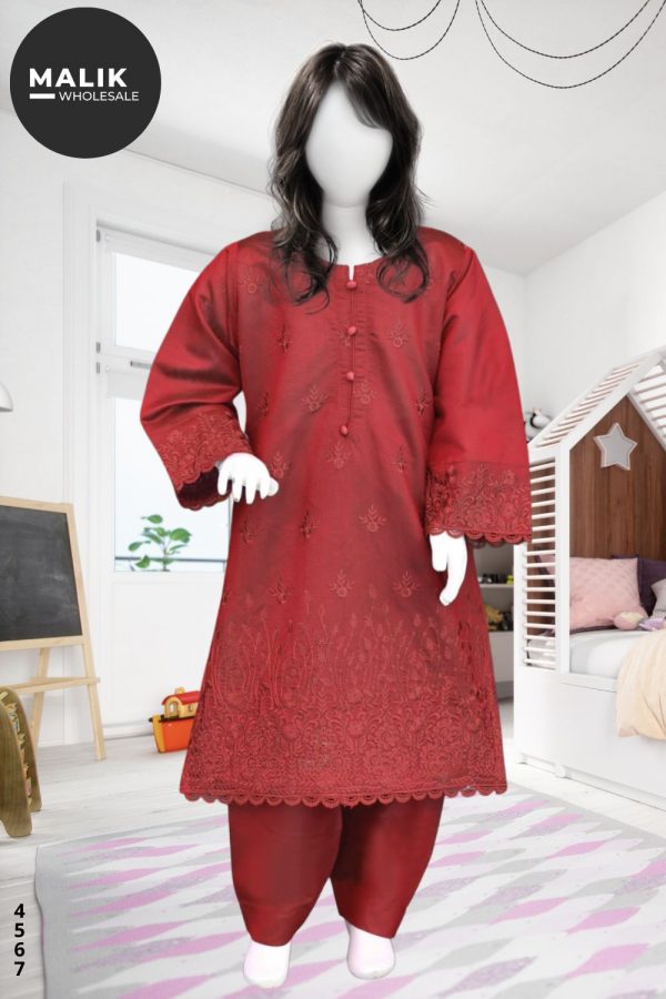 4567- Wholesale Girls 3Pcs Embroidered Khadar Shirt Set