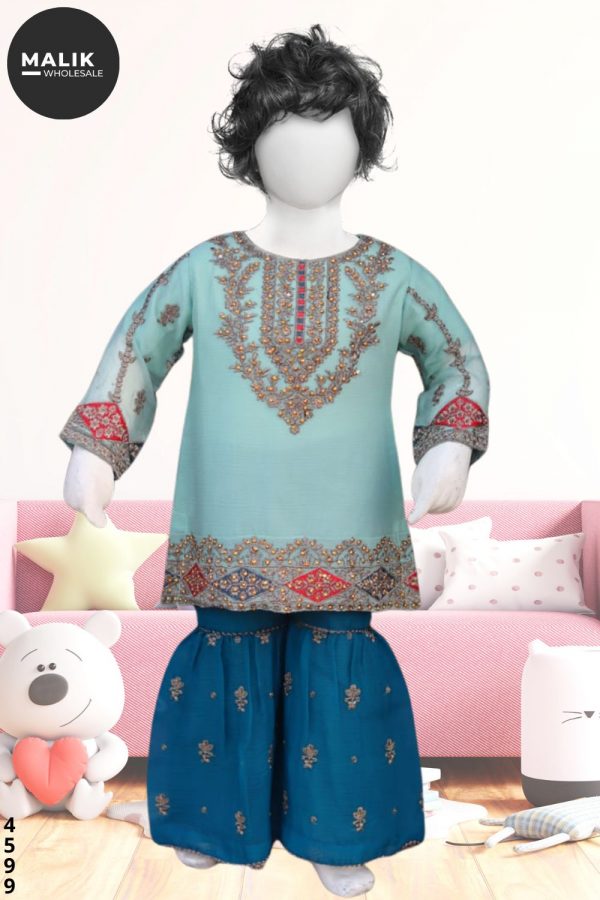 4599- Baby Girls 2Pcs Embroidered Chiffon Sharara Set