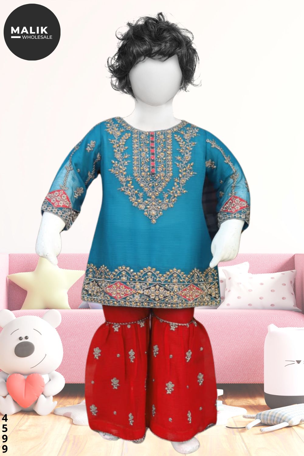 4599- Baby Girls 2Pcs Embroidered Chiffon Sharara