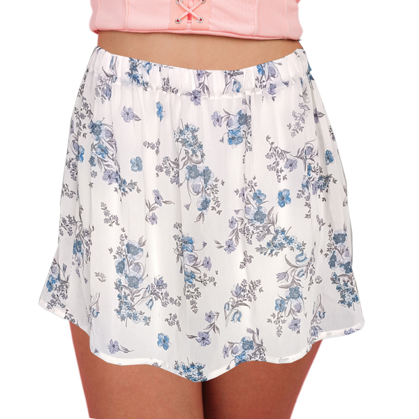 Womens Flared Floral Cream Lily Print Chiffon Skirt