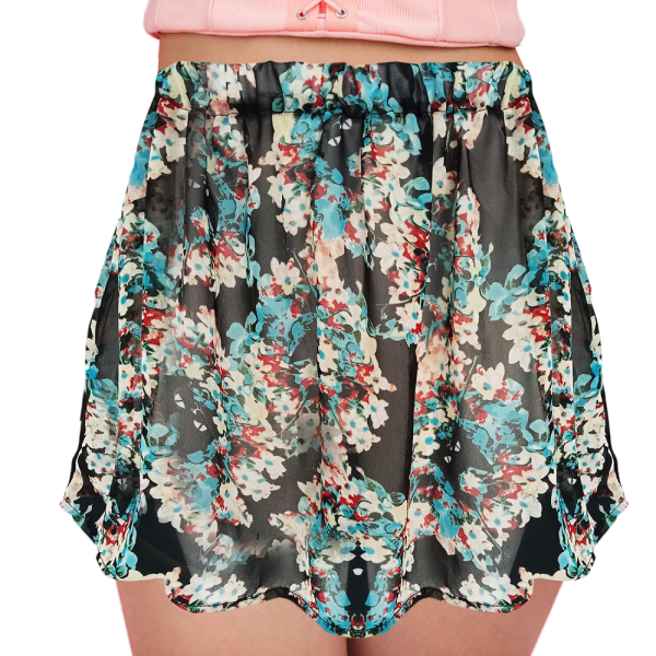 Womens Flared Floral Owl Print Chiffon Skirt