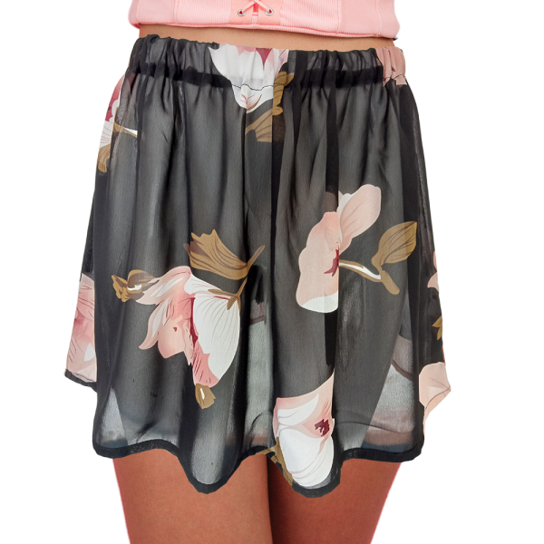 Womens Flared Floral Rose Flower Print Chiffon Skirt