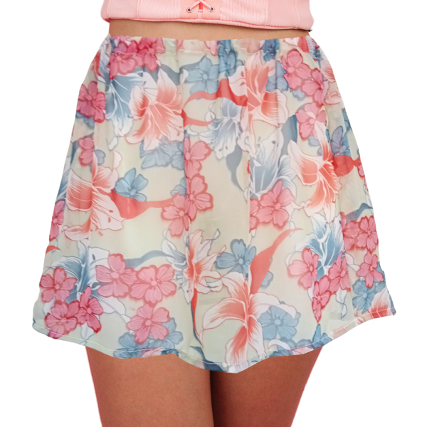 Womens Flared Floral Tropical Print Chiffon Skirt