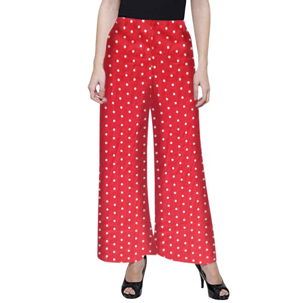 Womens Casual Palazzo Trouser Red Polka Dot Print