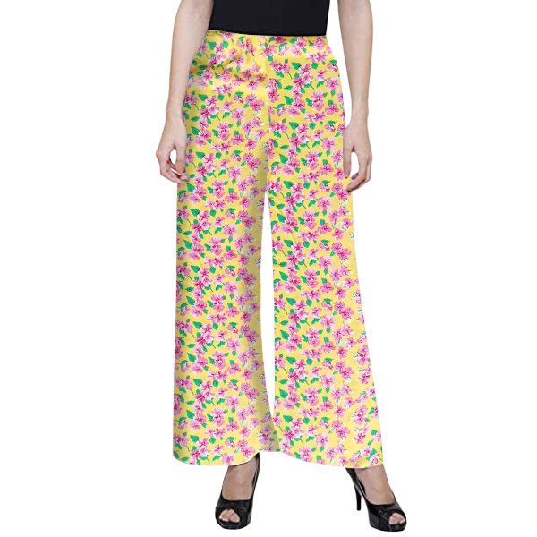 Womens Casual Palazzo Trouser Yellow Floral Print