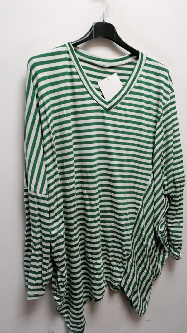 Stripe Print Long Sleeve Viscose Hankey Hem Top