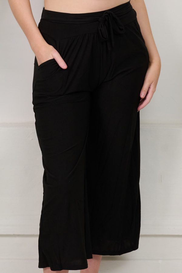 Plain Pockets Viscose Wide Leg Trouser