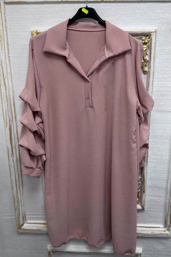 Plain Ruffle Sleeve Shirt Dress