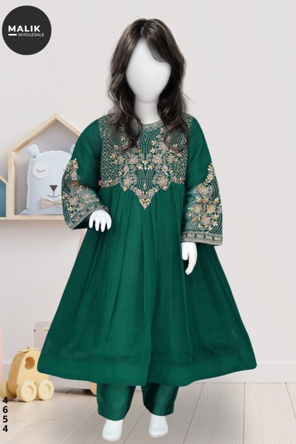 4654- Girls Embroidered Chiffon Frock Set