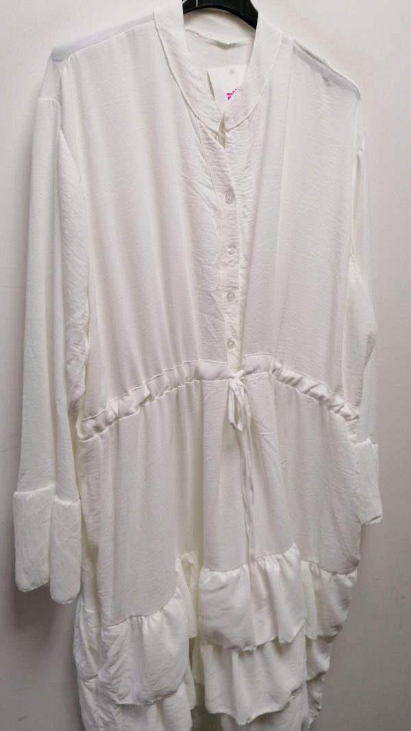 Plain Frill Trim Shirred Button Up Shirt