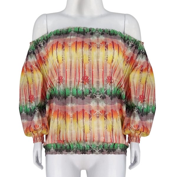 Women Cotton Floral Print Off The Shoulder Bardot Boho Top Tye Die Palm Tree Print