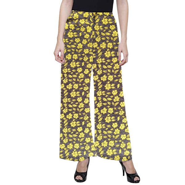 Womens Casual Palazzo Trouser Black Floral Print