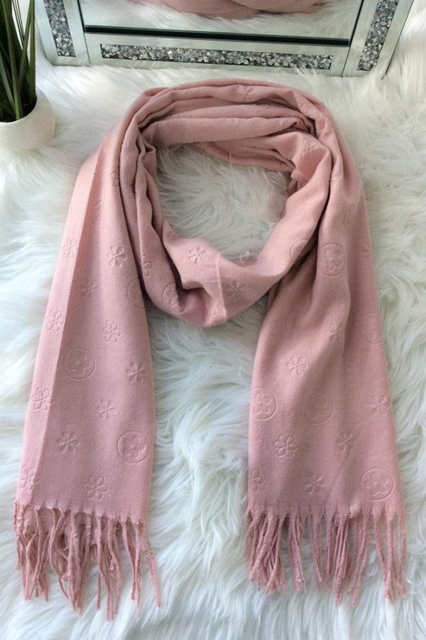 Flower Embossed Tassel Scarf