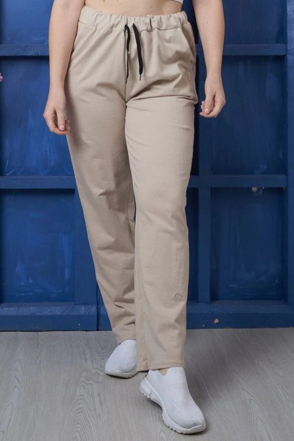 Plain Pocket Drawsting Waistband Cotton Trousers