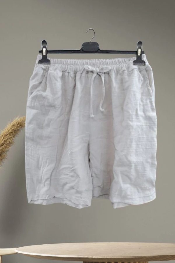 Plain Pockets Drawstring Waistband Cotton Shorts