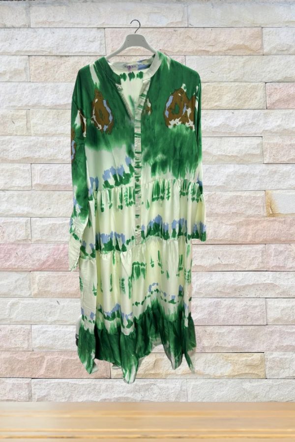 Tie Dye Print Button Up Tiered Flared Dress