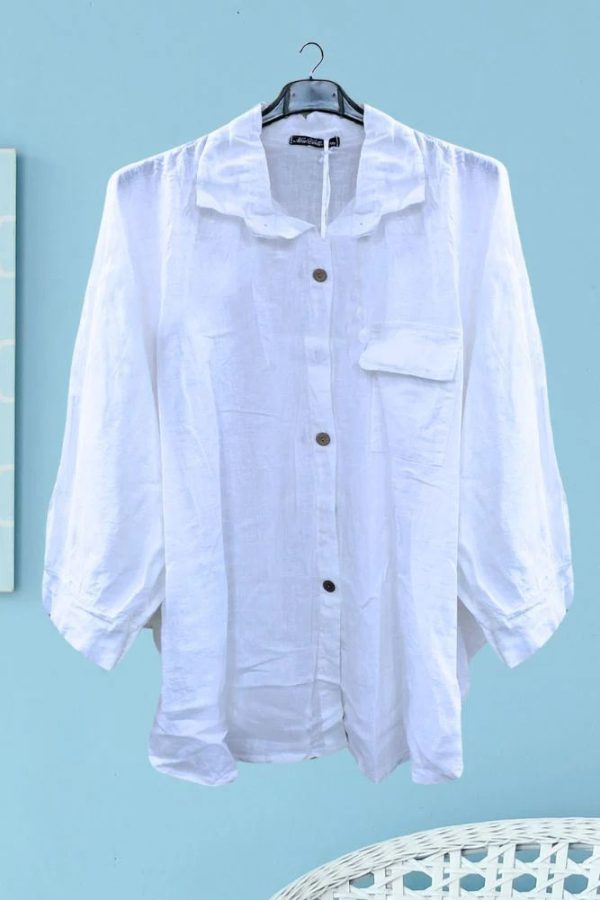 Plain Button Up Flap Pockets Linen Shirt