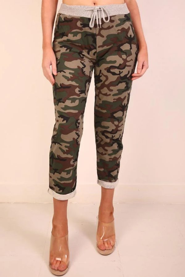 Camouflage Printed Drawstring Waistband Pocket Trouser