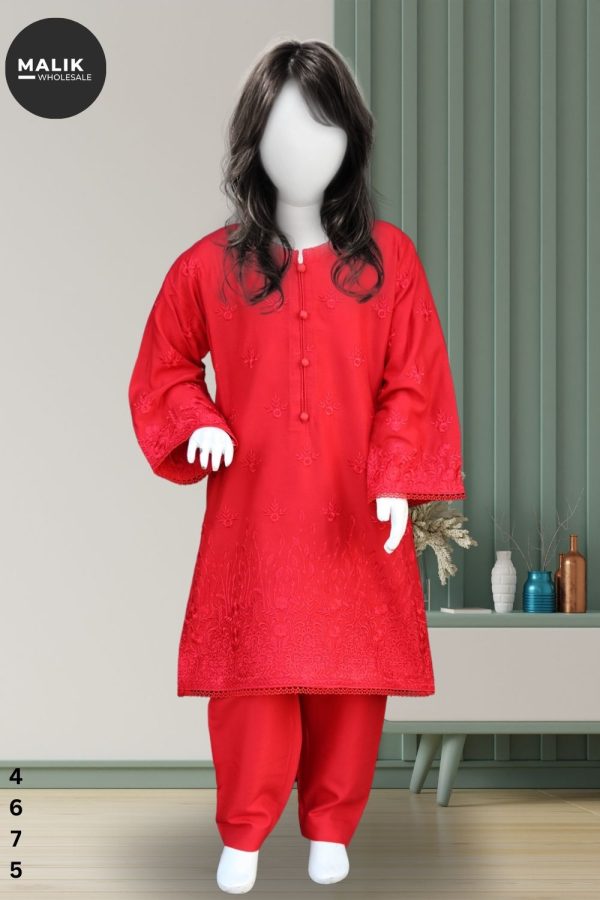 4675-Girls Embroidered Linen Midi Shirt 3Pcs Set 22-38