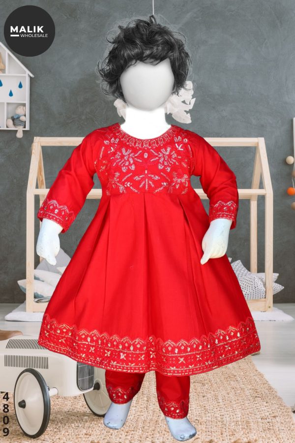 4809-Baby Embroidered Cotton Frock 3Pcs Set 16-26