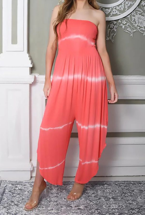 Shirred Tube Neck Tie Dye Jumpsuit