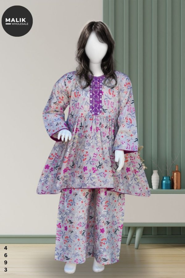 4693-Girls Embroidered Lawn Frock 3Pcs Set 24-34