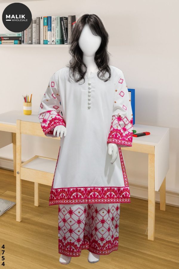 4754-Girls Embroidered Cotton MIDI SHIRT 3Pcs Set 20-36