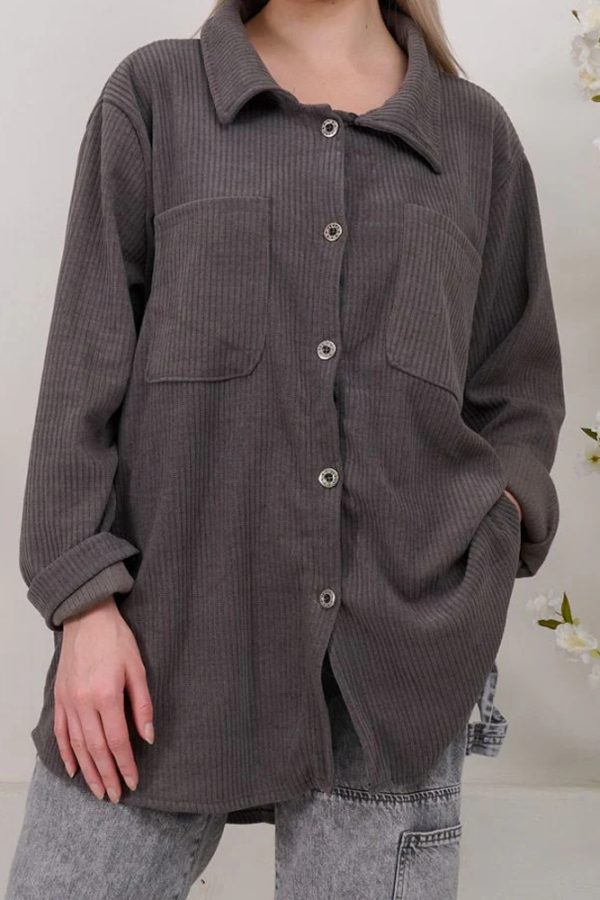 Fashionable Plain Button-Up Shirt with Dipped Hem