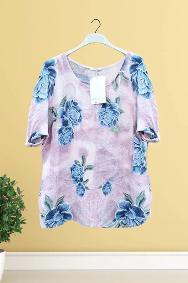 Rose Flower Print Cotton Top