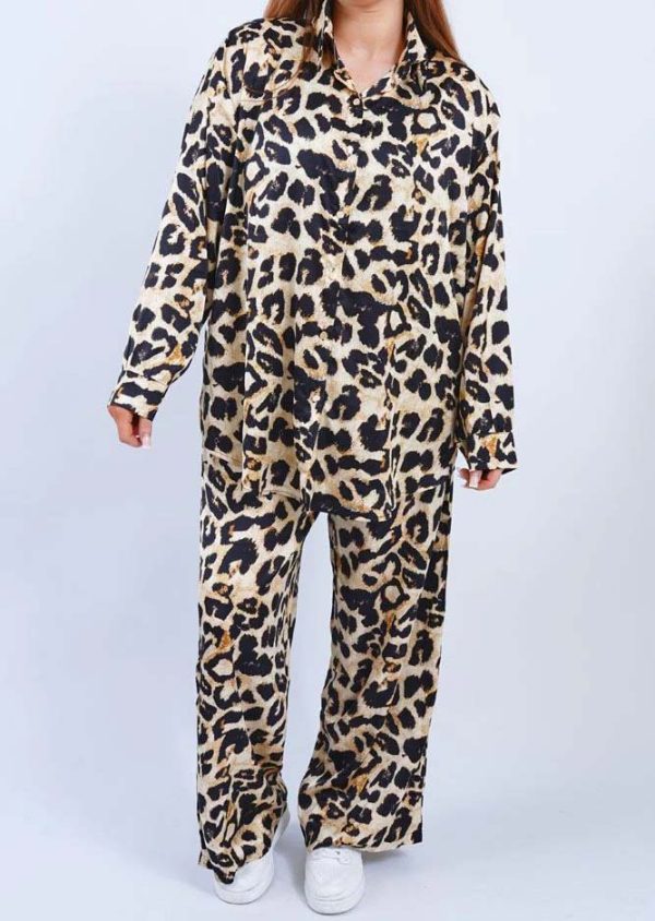 Leopard Print Button Up Loungewear Set