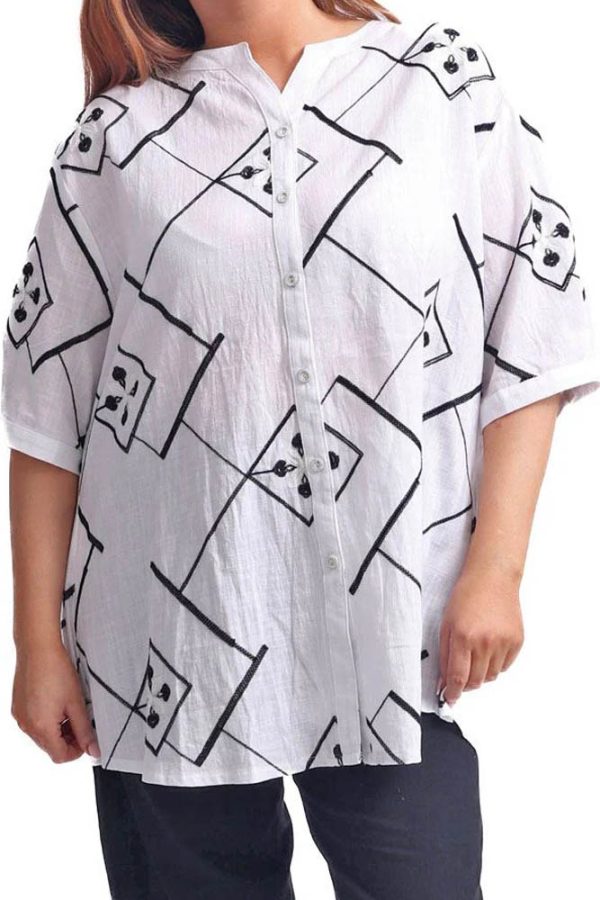 Abstract Geometric Print Button Up Cotton Shirt