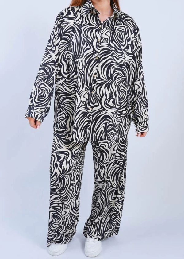 Zebra Print Collar Button Up Loungewear Set