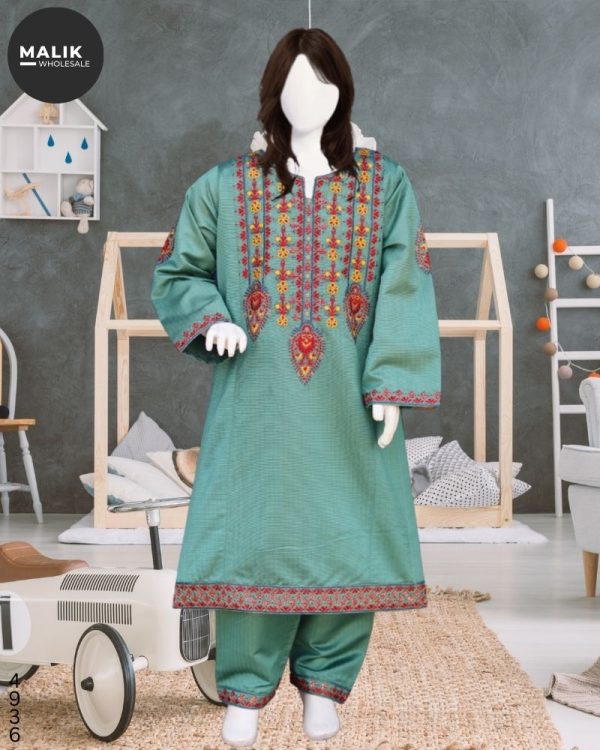 4936-Girls Embroidered Khaadi Khadar Midi Shirt 3Pcs Set 20-36