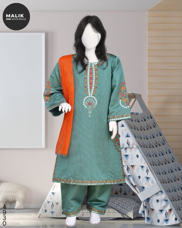 4930-Girls Embroidered Khaadi Khadar Midi Shirt 3Pcs Set 20-36