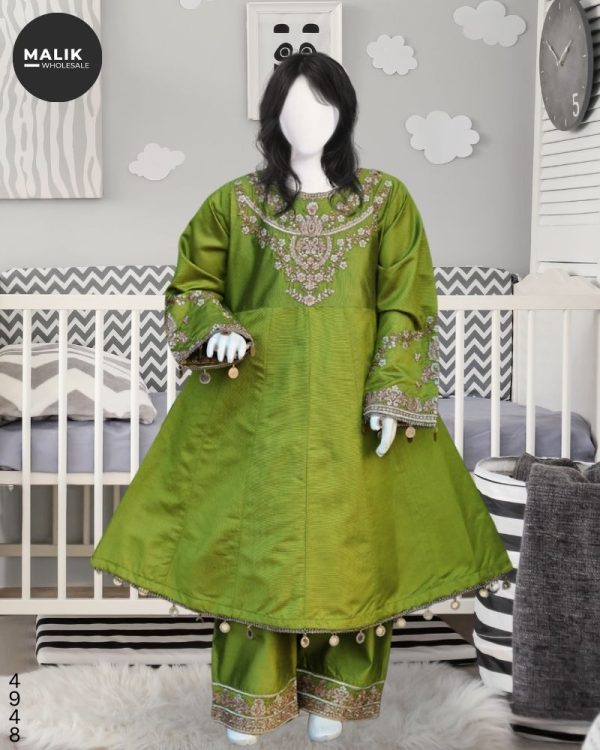 4948-Girls Embroidered Khaadi Khadar Frock 3Pcs Set 20-36