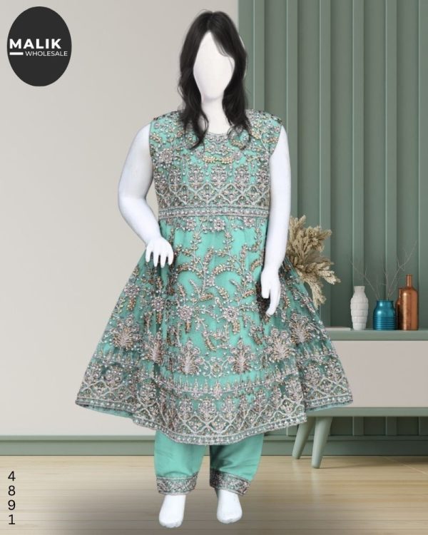 4891-Girls Embroidered Net Frock 3Pcs Set-20-36