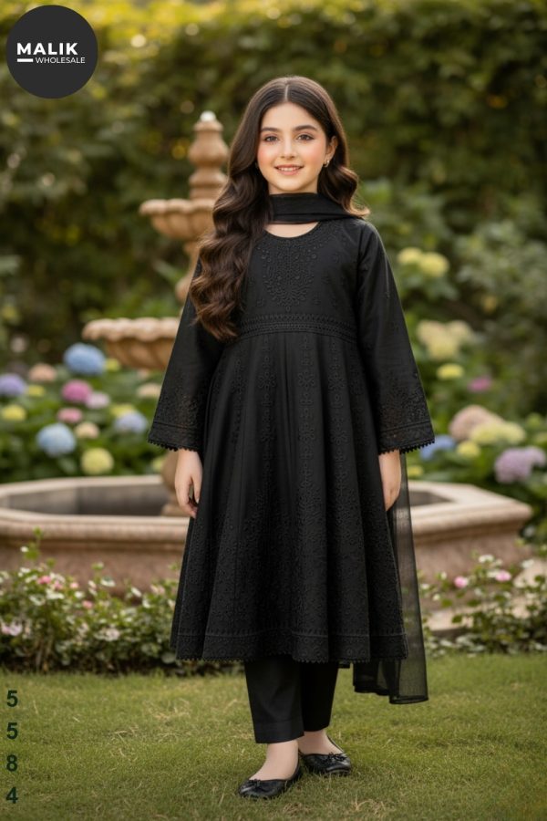 5584- Girls 3Pcs Embroidered & Stitched Dhanak Frock
