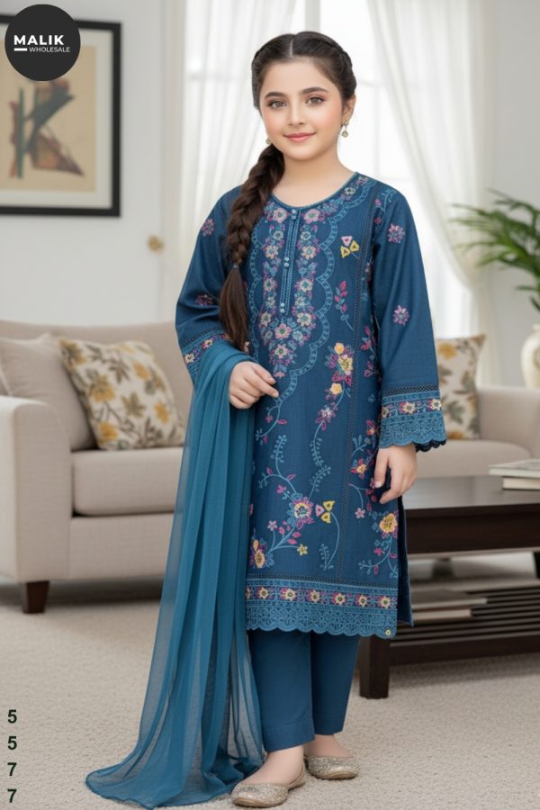 5577- Girls Embroidered & Stitched Khadar Midi Shirt