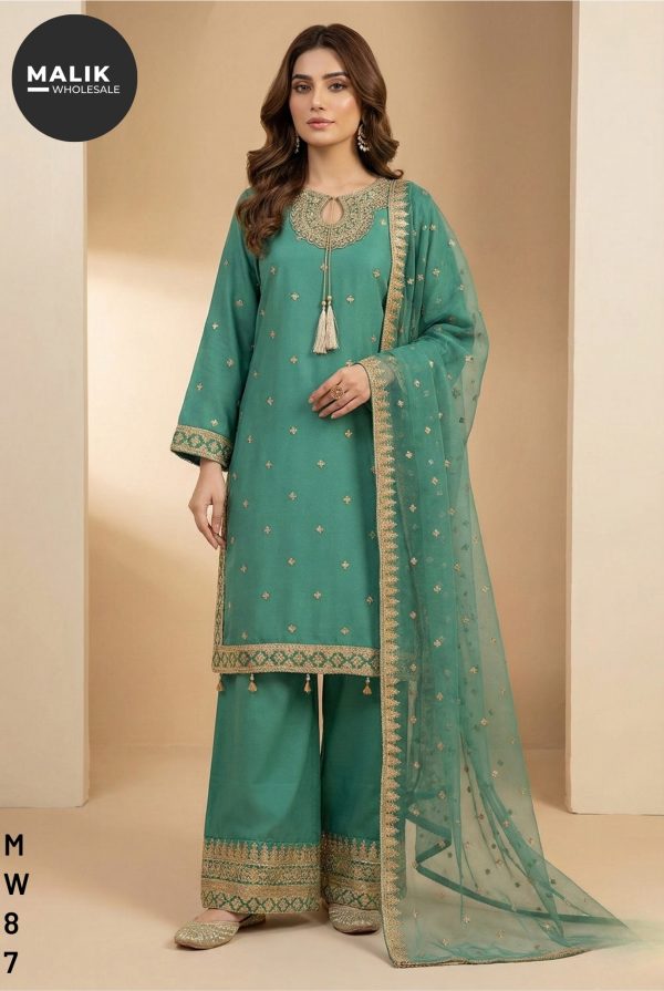 MW88- Women's 3Pcs Embroidered & Stitched Organza Dress