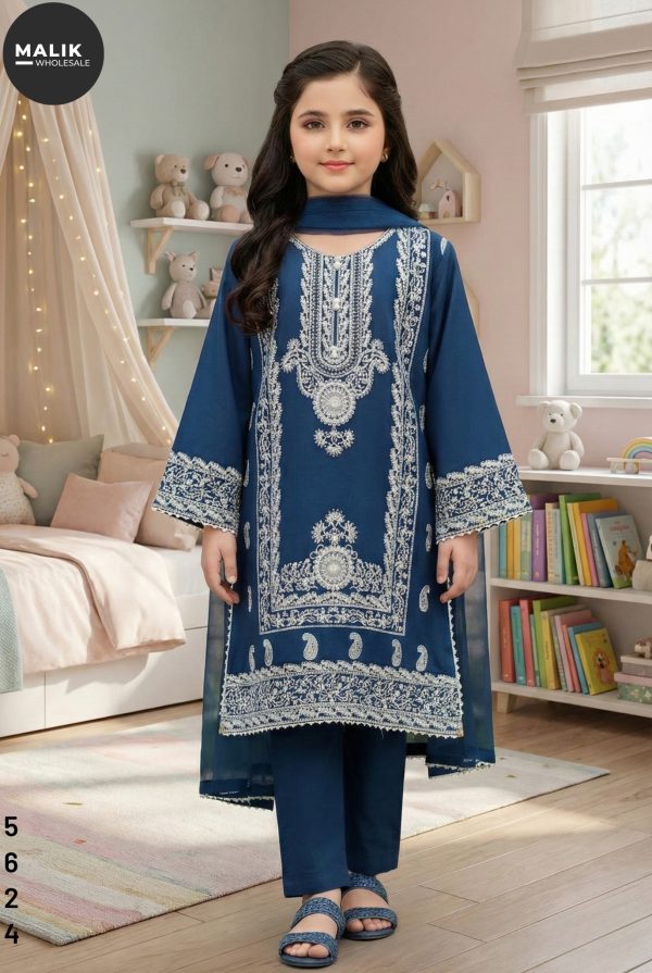 5624- Girl's 3Pcs Embroidered & Stitched Dhanak Midi Shirt