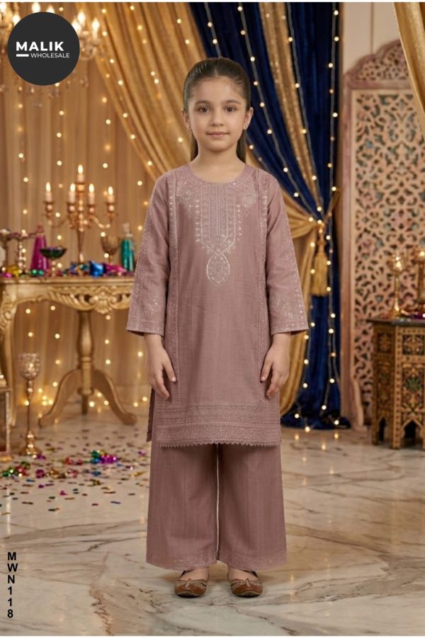 MWN118- Girls 3Pcs Embroidered & Stitched Cotton Midi Shirt