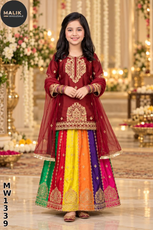 Kids Organza Lehenga 3-Piece Suit – 6-Outfit Wholesale Pack | MW1339