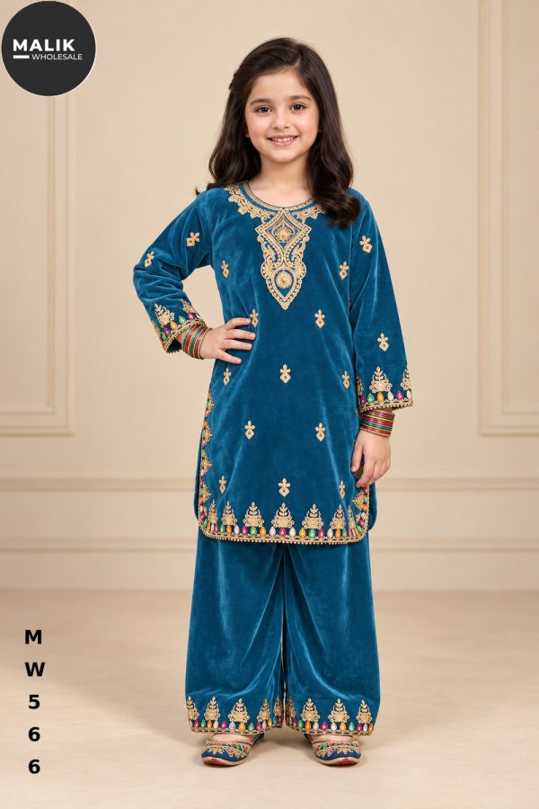 MW566 Kids Embroidered Velvet Palazzo Suit – 6-Piece Wholesale Pack