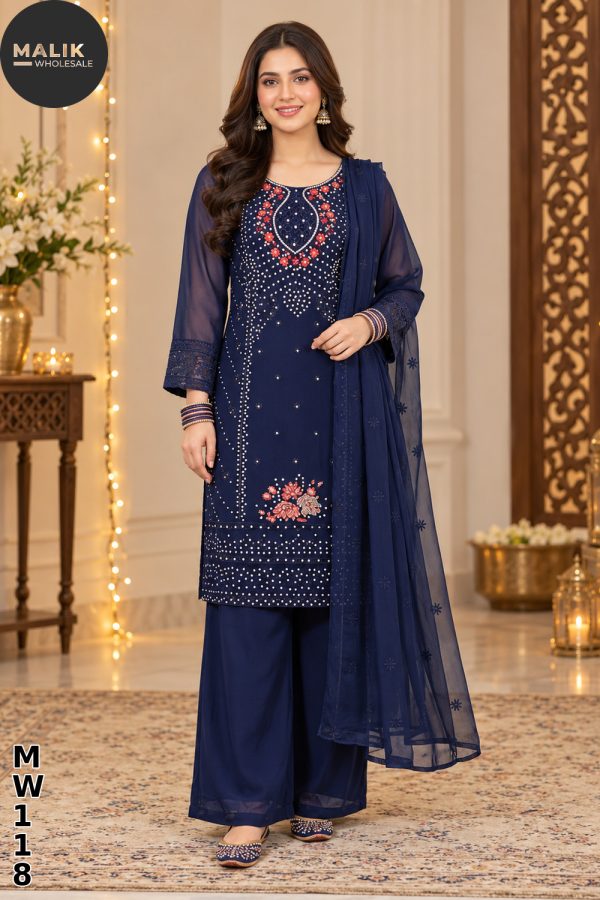Women Chiffon Palazzo 3-Piece Suit – 6-Outfit Wholesale Pack | MW118