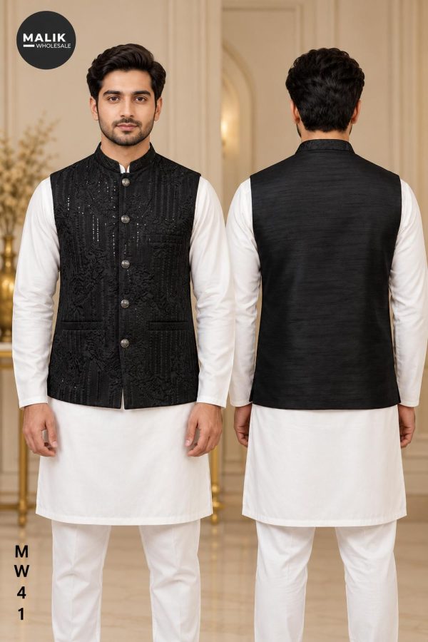 MW41|  Men’s Embroidered Silk Waistcoat – Ambi 2 Design
